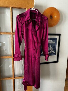 INC Pink Satin Trench Coat